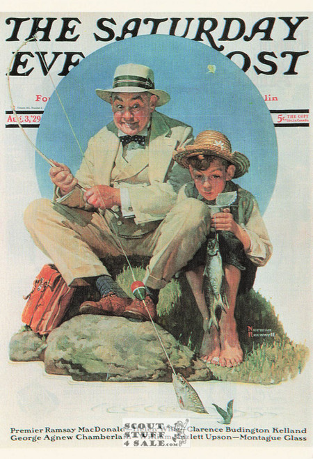 FISHING, Norman Rockwell Artwork Postcard, Saturday Evening Post, #611-080
