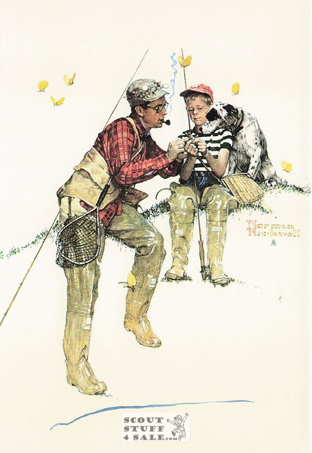 DAD'S BOY - TROUT DINNER, Norman Rockwell Artwork Postcard, Fishing, #611-155