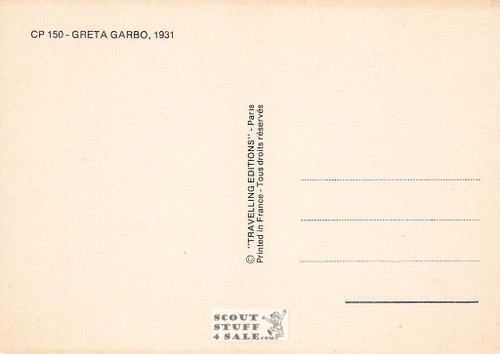Greta Garbo Black/White French Movie Postcard, Editions Nugeron #CP150