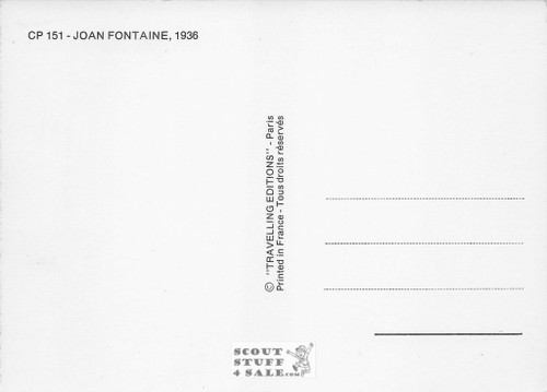 Joan Fontaine Black/White French Movie Postcard, Editions Nugeron #CP151