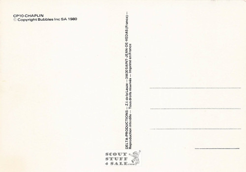 Charlie Chaplin Black/White French Movie Postcard, Delta Productions #CPS10