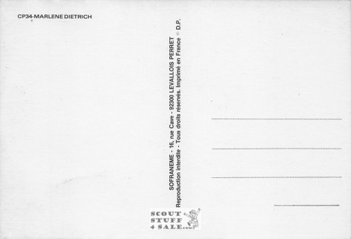 Marlene Dietrich Black/White French Movie Postcard, Sofraneme #CPS34