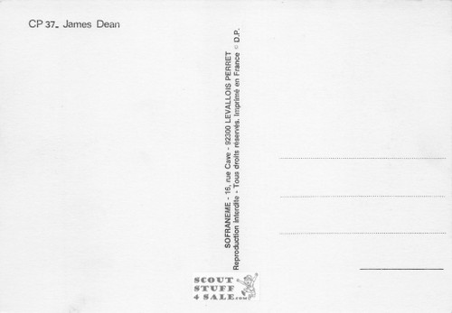 James Dean Black/White French Movie Postcard, Sofraneme #CPS37