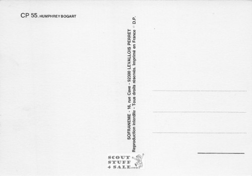 Humphrey Bogart Black/White French Movie Postcard, Sofraneme #CPS55