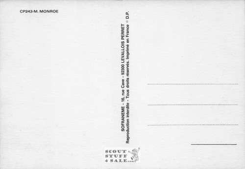 Marilyn Monroe Black/White French Movie Postcard, Sofraneme #CPS243