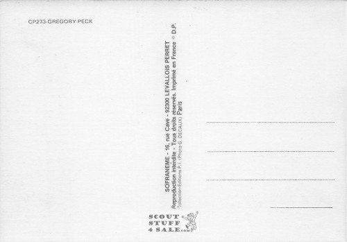 Gregory Peck Black/White French Movie Postcard, Sofraneme #CPS273