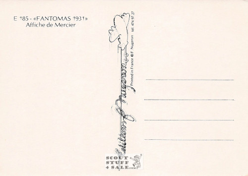 Fantomas French Movie Poster Postcard, Editions Nugeron #E185