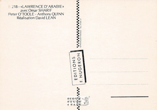 Lawrence of Arabia French Movie Poster Postcard, Omar Sharif, Ed. Nugeron #E218