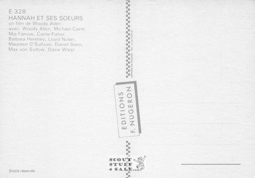 Hannah and Her Sisters French Movie Poster Postcard, Woody Allen, #E328