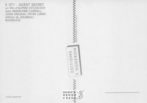 Secret Agent French Movie Poster Postcard, Hitchcock, Ed. Nugeron #E371