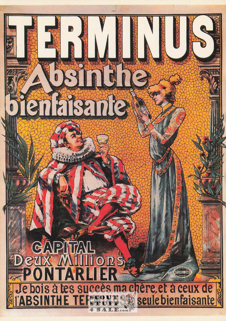 French Postcard of 1896 Ad for Terminus Absinthe, Editions Nugeron #J1