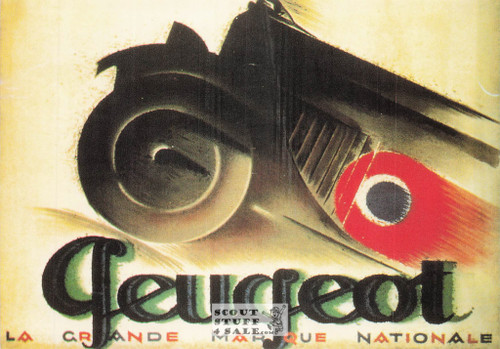French Postcard of 1926 ad for Peugeot Cars by Loupot, Editions Nugeron #J57