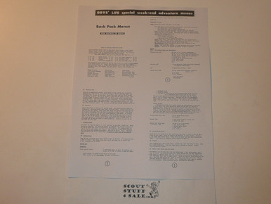 Backpack Menus, Boys' Life Single Topic Reprint from the 1950's - 1960 ...