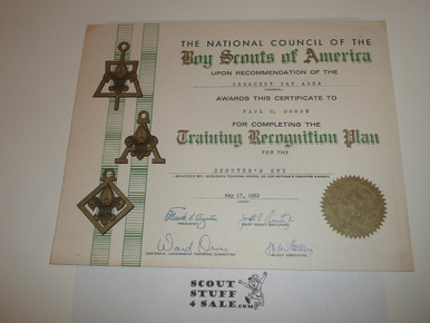 1962 Scouter's Key Training Certificate, presented