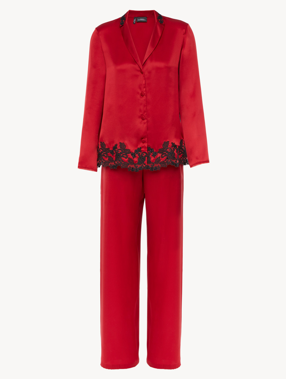 【ULLALA】Lapine Nasi Two Piece Red Red silk long pyjamas with frastaglio