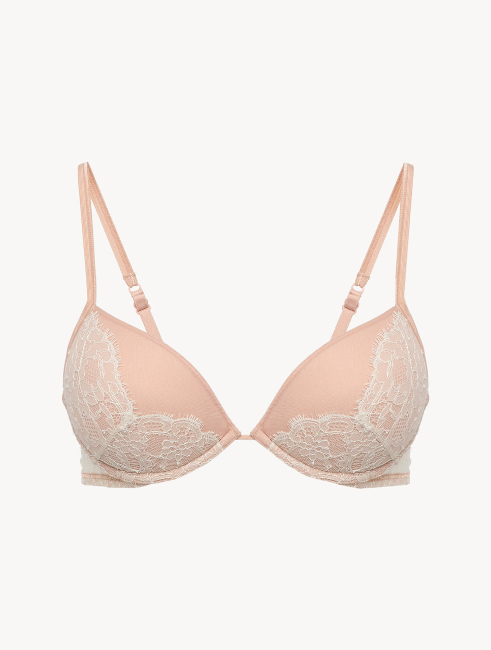 Push-Up Bra in Linen and Nude Rose with Leavers lace