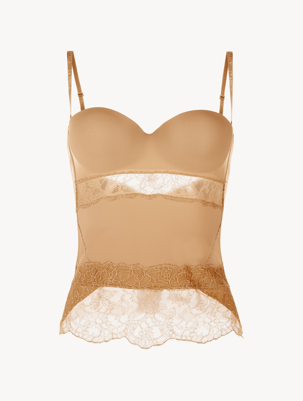 Nude Lycra control bustier with Chantilly lace