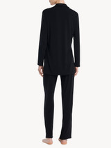 Pyjamas in black stretch modal jersey with Leavers lace_3