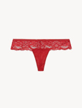 G-string in garnet Lycra with Leavers lace_0