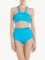 High-waisted bikini brief in turquoise with logo - ONLINE EXCLUSIVE_1