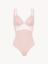 Bodysuit in pink with French Leavers lace_0