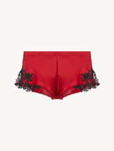 Red silk sleep shorts with frastaglio_0