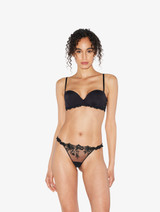 Bandeau Bra in black Lycra with embroidered tulle_1