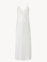 Off-white silk long nightgown with macramé_0