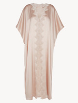 Rose Beige long silk robe with  macramé_0