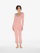 Cashmere Blend Ribbed Trousers in Blush Clay with Frastaglio_1