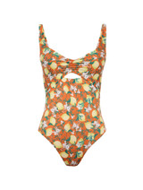 Orange Printed Cut-out Swimsuit_0