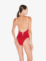 Monogram V-neck Swimsuit in red_2