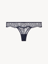 Thong in Steel Blue and Black with Leavers lace_0