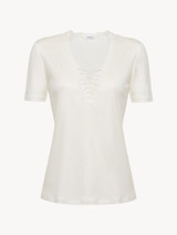 T-shirt in off-white modal with embroidered tulle_0