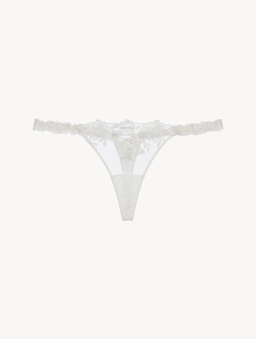 Thong in off-white Lycra with embroidered tulle_3