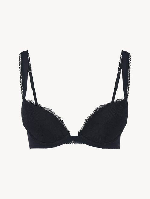 Padded push-up Bra in black Lycra with Leavers lace
