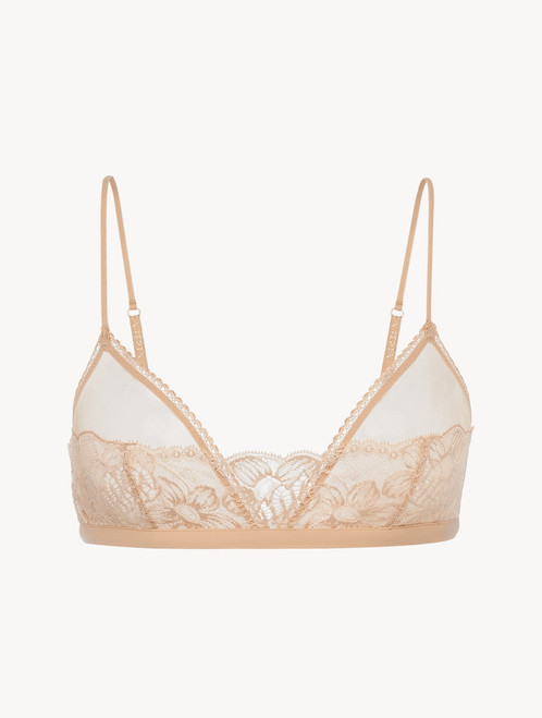 Triangle Bra in beige Lycra with Leavers lace