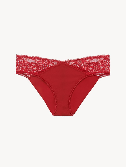 Mid-rise briefs in garnet Lycra with Leavers lace