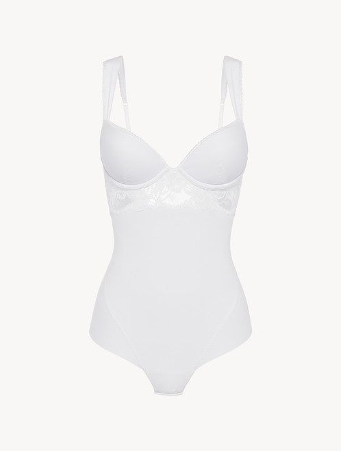 Underwired Bodysuit in white Lycra with Leavers lace