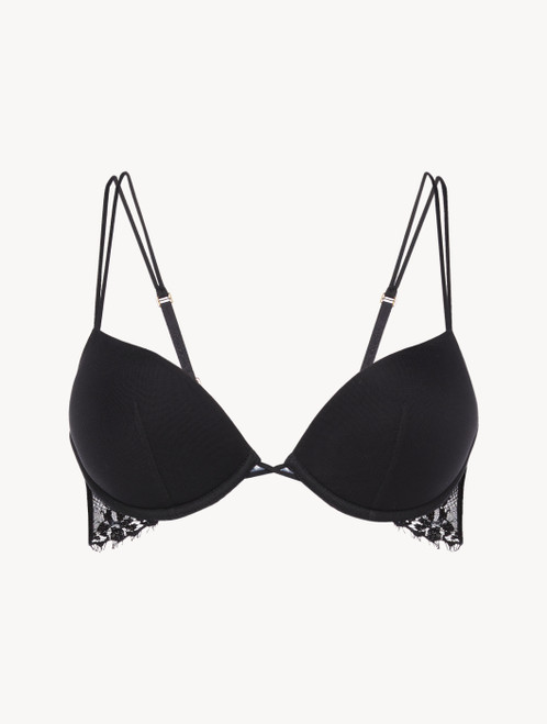 Black padded push-up bra with Leavers lace trim_8