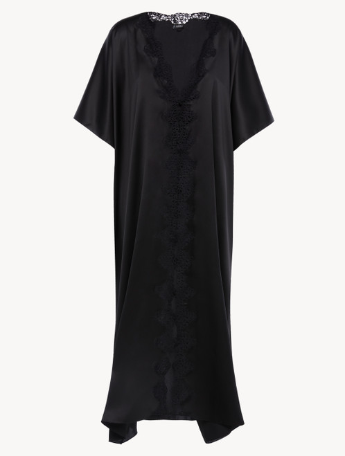 Black long silk robe with  macramé_2