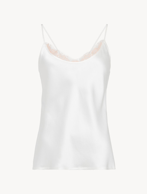 Silk Camisole Top with Leavers lace in White_1