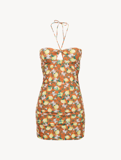 Orange Printed Short Dress_0