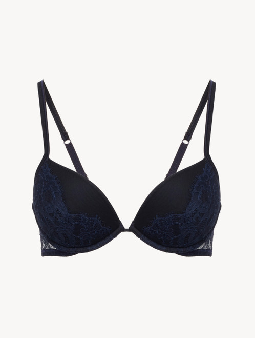 Push-Up Bra in Steel Blue and Black with Leavers lace_0