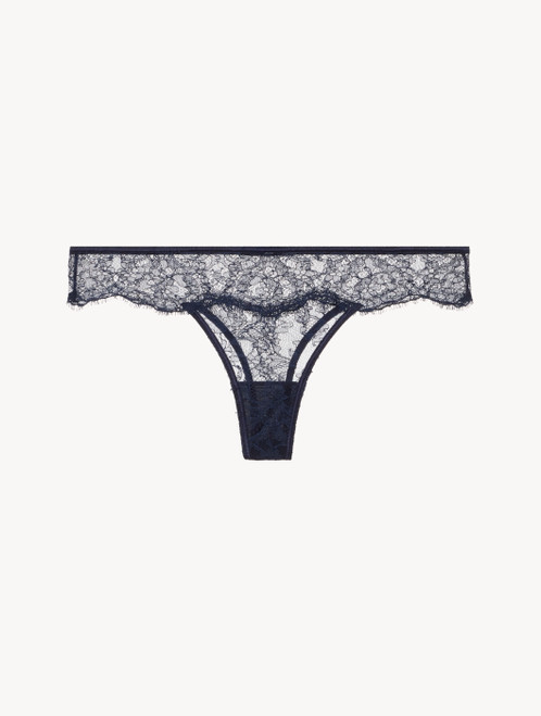 Thong in Steel Blue and Black with Leavers lace_2