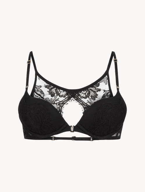 Black push-up bra with floral lace