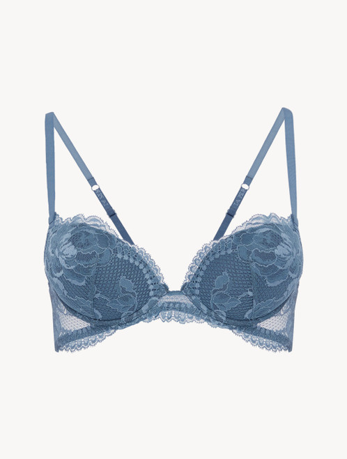 Push-Up Bra In Steel Blue And Black With Leavers Lace by La Perla