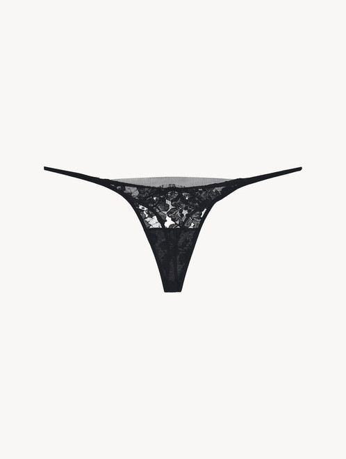 Thong in black Leavers lace