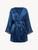 Petrol blue silk satin short robe with frastaglio
