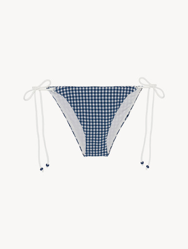 Ribbon Bikini Briefs in blue gingham seersucker